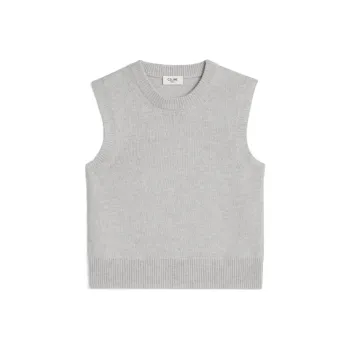 CELINE Cashmere Round Neck Vest Tank Tops Women's Gray
