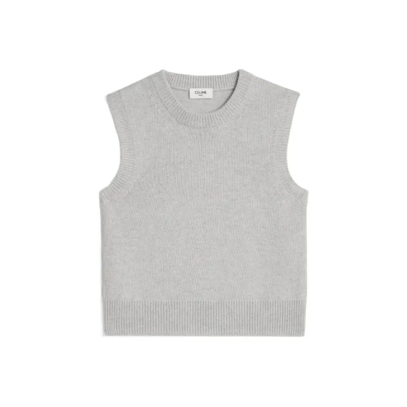 CELINE Cashmere Round Neck Vest Tank Tops Women's Gray-0