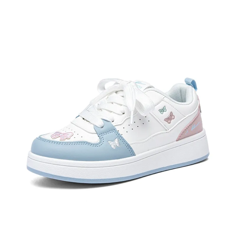 Warrior Lightweight And Breathable Low Top Skateboard Shoes Women's White Blue Pink-1