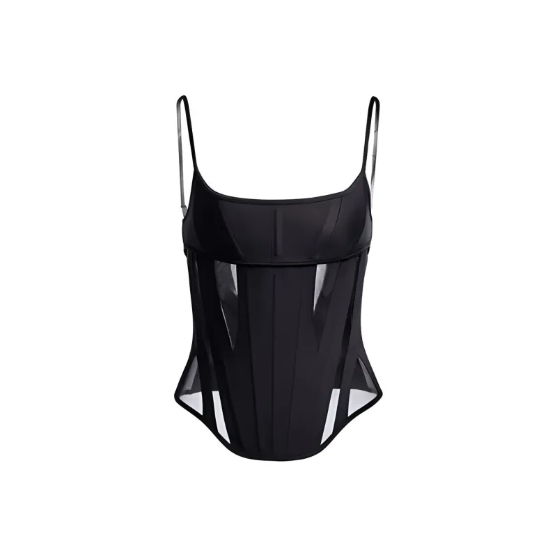 Mugler H&M Mesh Paneled Corset Top Black-0