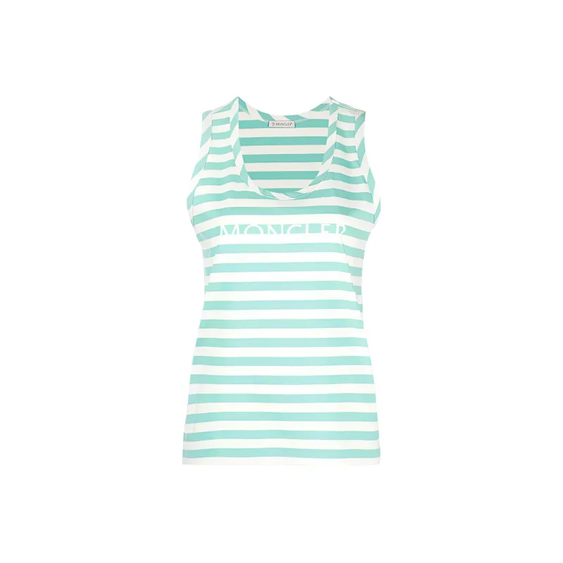 Moncler Logo Printed Scoopneck Striped Tank Top-0