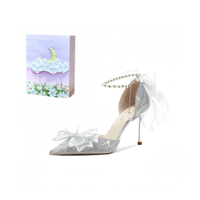 ROBINHOOD Castle Box Slim Heel High Heels Women's Silver-4