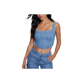 GUESS Denim Bustier Tank Tops Women's Blue