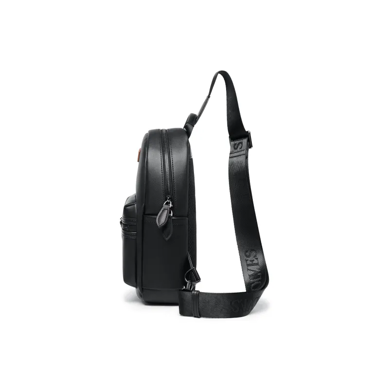 SEPTWOLVES Artificial Leather Multifunction Commuter Bag, Crossbody Bag, Refined Durable QPL Men's Black-3