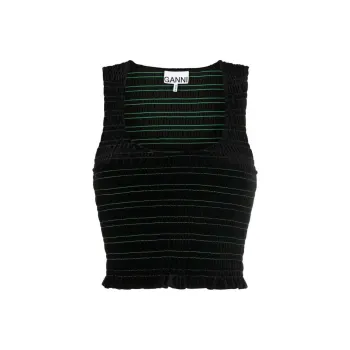 GANNI Velvet Jersey Smock Top 'Black'