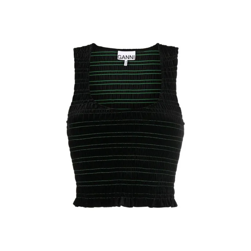 GANNI Velvet Jersey Smock Top 'Black'-0