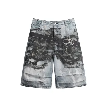 IMXS New Horse Run Collection Denim Shorts Unisex Gray Digital Print