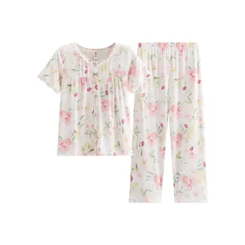 FENTENG Pajama Set Women's Beige With Floral