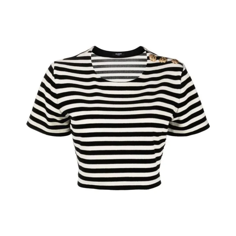 BALMAIN Crop Top Women's Black White-0