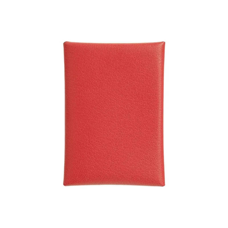 HERMES Calvi Duo Chamkila Goatskin Card Holder Women's 9T Capucine Orange Red-0