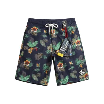 GAILANG Beach Shorts Men's Navy Blue Green Leaf