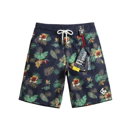 GAILANG Beach Shorts Men's Navy Blue Green Leaf