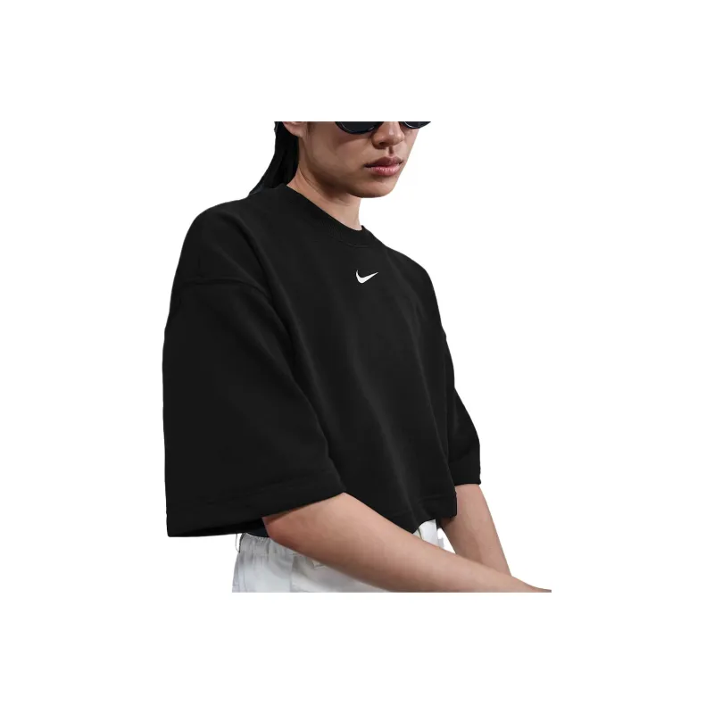 Nike Sportswear Phoenix FleeceSwoosh Drop Shoulder Sleeve T Shirt Women's Black-2