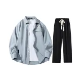 Long-Sleeved Set (Light Blue+Black)