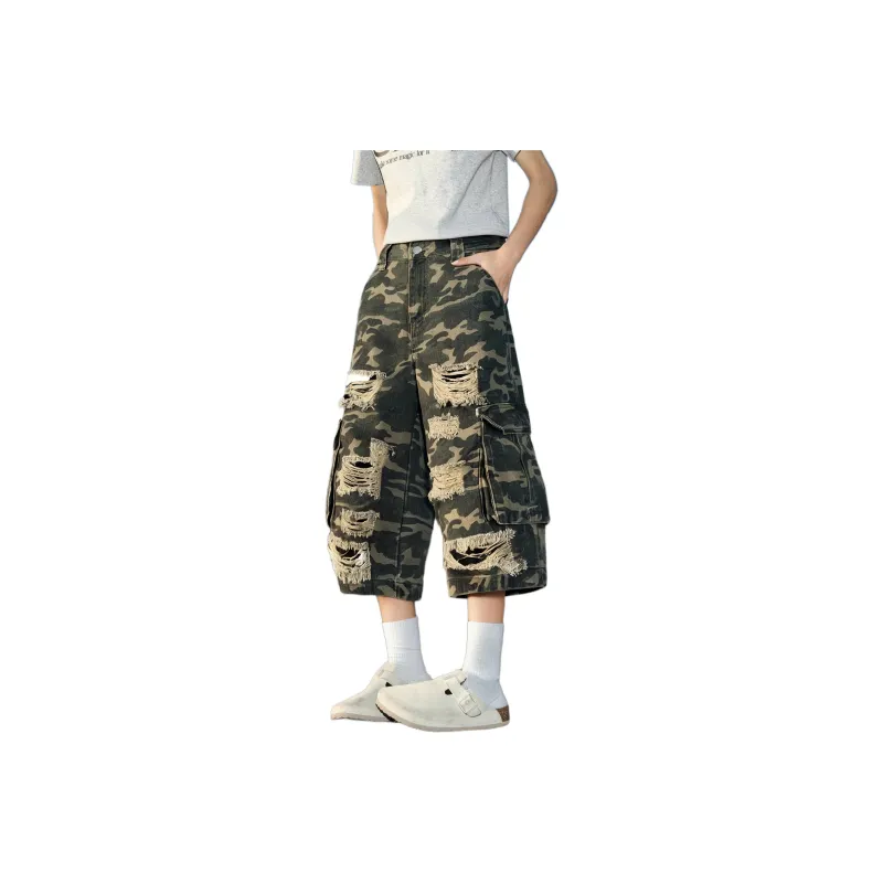 CHOUCHOUS Denim Shorts Unisex Camouflage-0