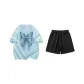 Set (Misty Blue Short-Sleeved Shirt+Black Shorts)