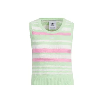 adidas Women's Summer Knitted Striped Vest Top Green