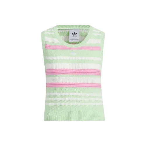 adidas Women's Summer Knitted Striped Vest Top Green