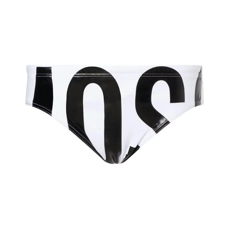 MOSCHINO Maxi Logo Beach Briefs Swimming Shorts Men's White-0