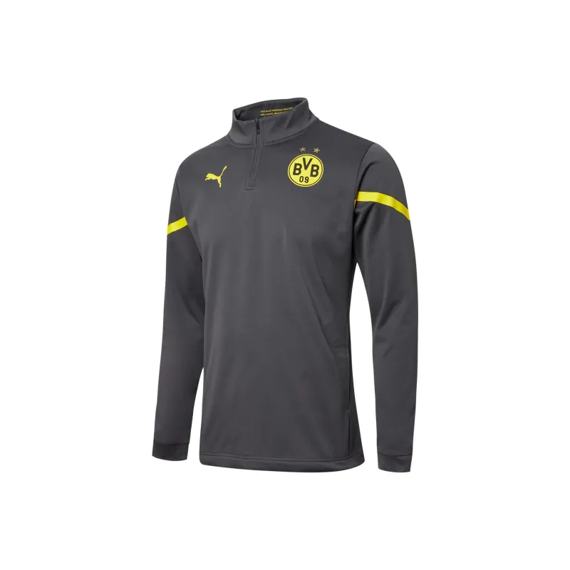 PUMA BVB PREMATCH 1/4 Zip Top Asphalt Soccer Jerseys Unisex Gray-0