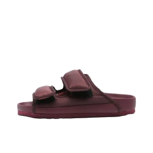 Birkenstock Rubber Sole Slip Resistant Slide Slippers Women's Burgundy Regular Loose Fit