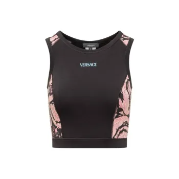 VERSACE Logo Detailed Crewneck Cropped Sports Top