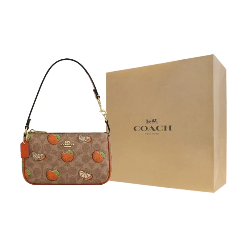 COACH Nolita Coated Canvas Pochette One Shoulder Handbag Trumpets Women's Brown & Yellow & Mixed Color-6