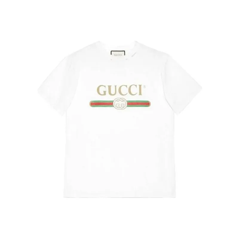 GUCCI Logo Washed Print T shirt White-0