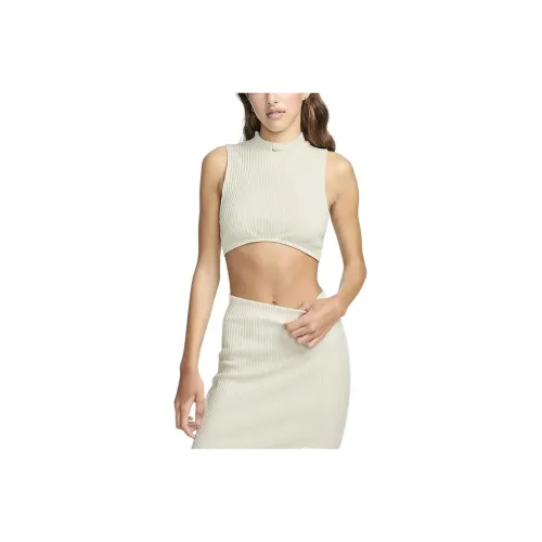 Nike W Nsw Chill Knit Mock Neck Ribbed Cropped Tank 'BROWN'