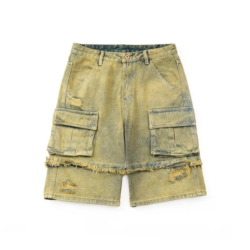SANTASTIC Denim Shorts Unisex Yellow Mud-0
