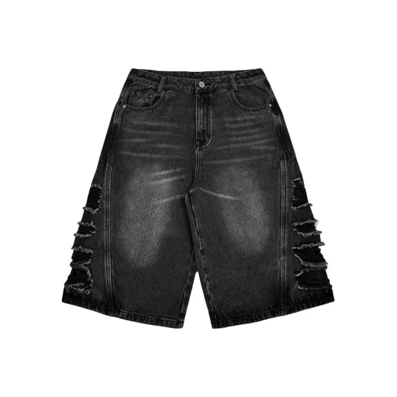 XINIYA TRAVEL Denim Shorts Unisex Black Gray-0