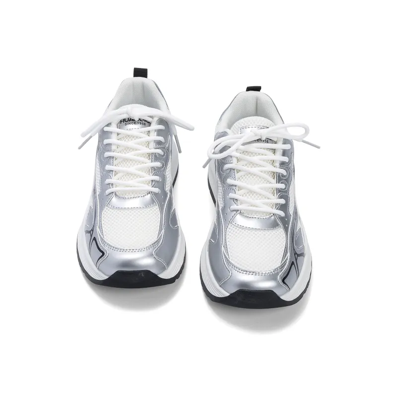 HUANQIU Breathable Coverage Height Increase Low Top Chunky Sneakers Men's Beige Silver-5