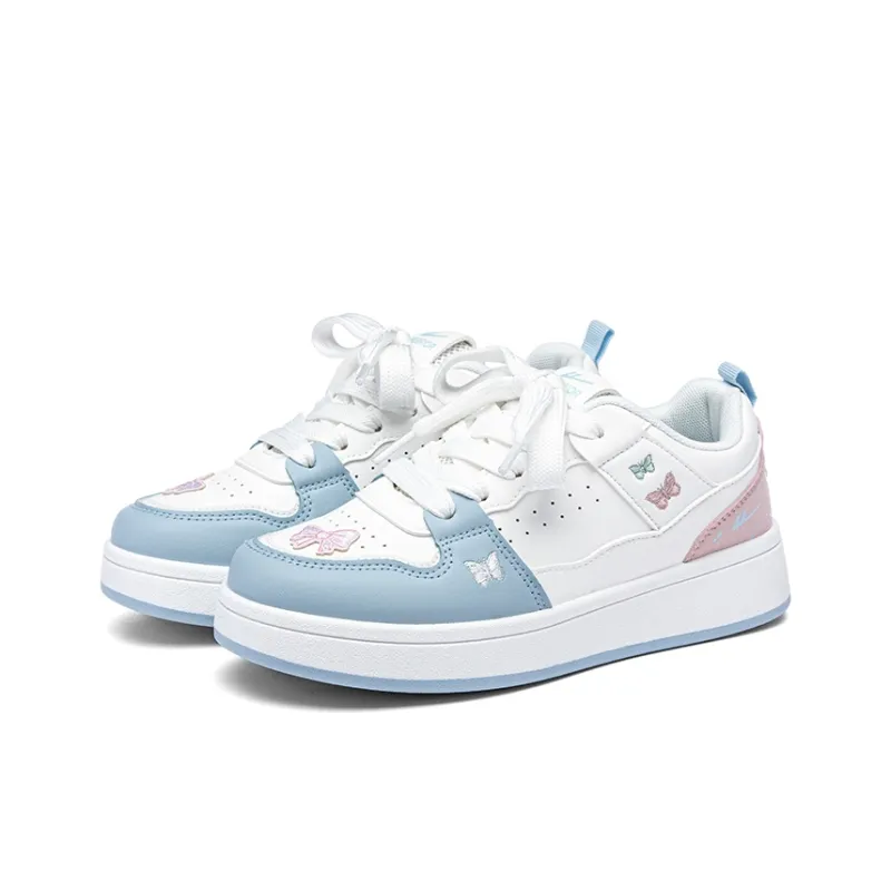 Warrior Lightweight And Breathable Low Top Skateboard Shoes Women's White Blue Pink-2