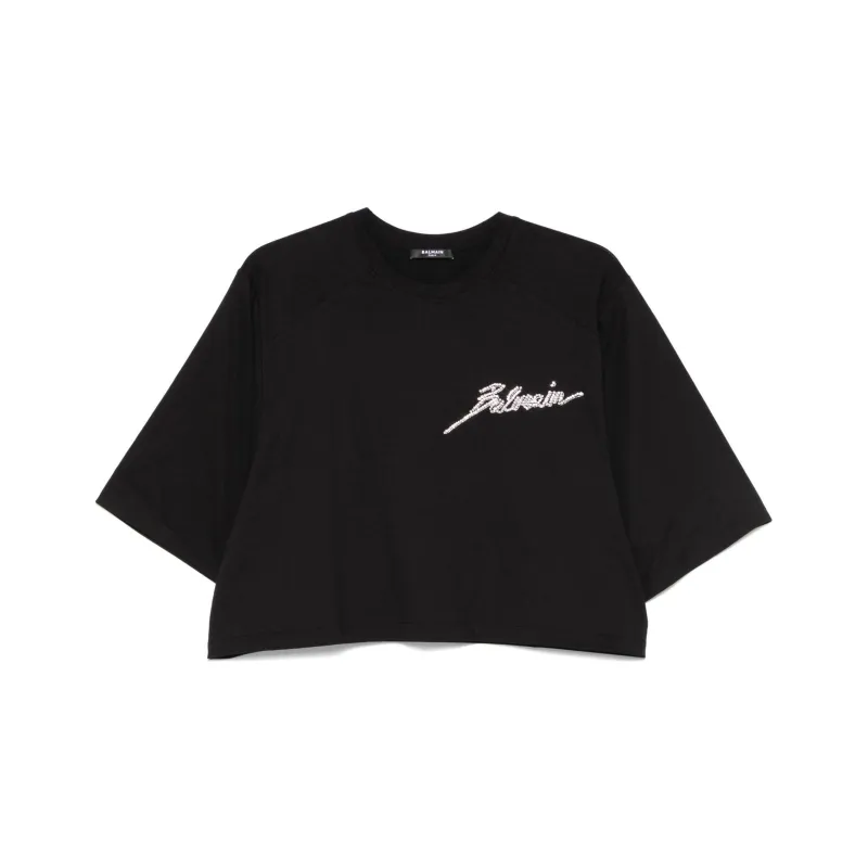 BALMAIN Crystal embellished T shirt-0