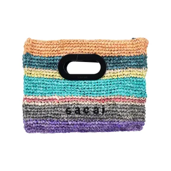Sacai Logo Detailed Striped Mini Tote Bag