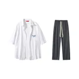 Top White+Pants Dark Gray