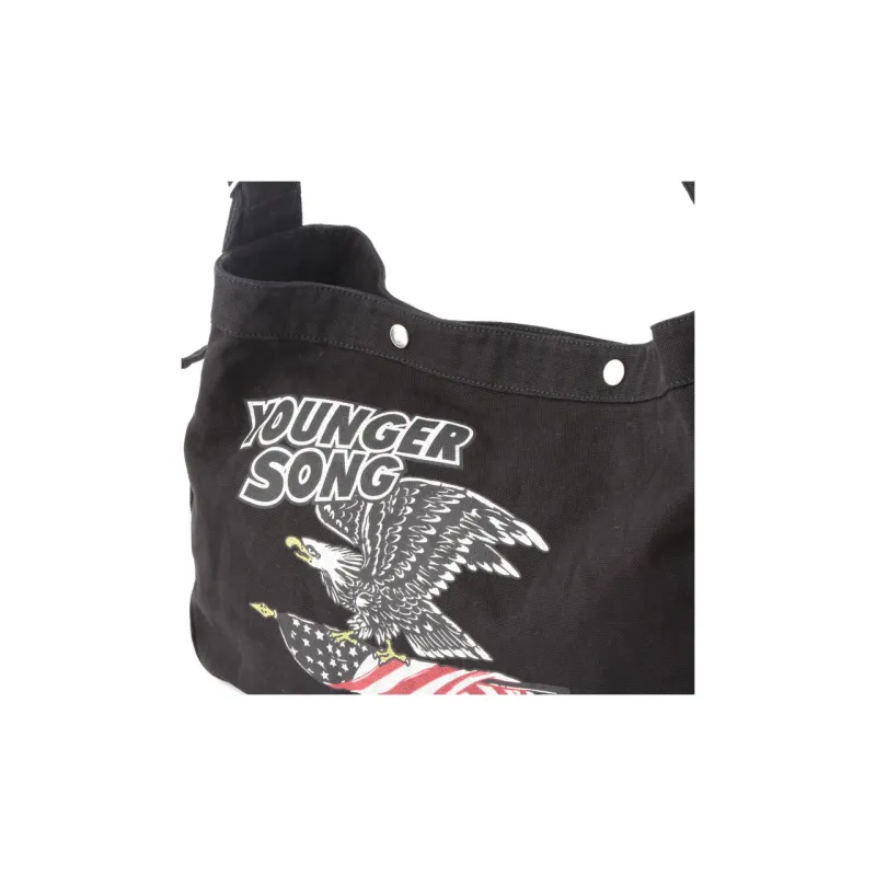 Schott N.Y.C. Younger Song Collaboration Cotton Shoulder Bag Men's Black-8