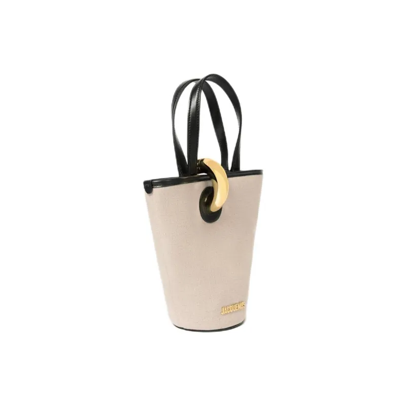 Jacquemus Cotton With Linen Bucket Bag, One Shoulder Handbag Small Size Women's Light Taupe-2