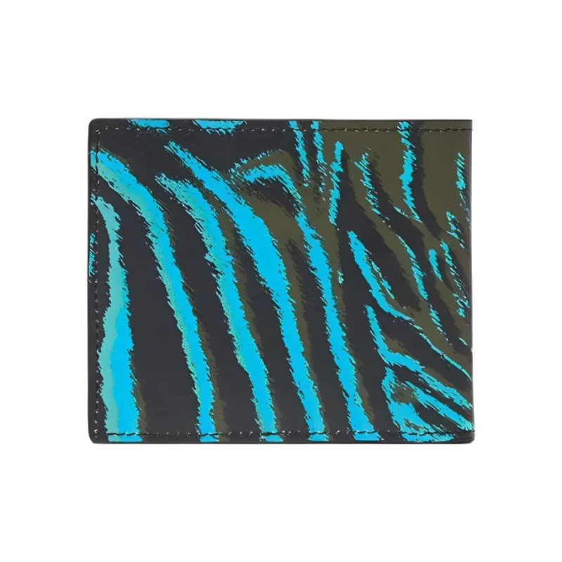 VERSACE Cow Leather Wallet Men's Black/Blue-1