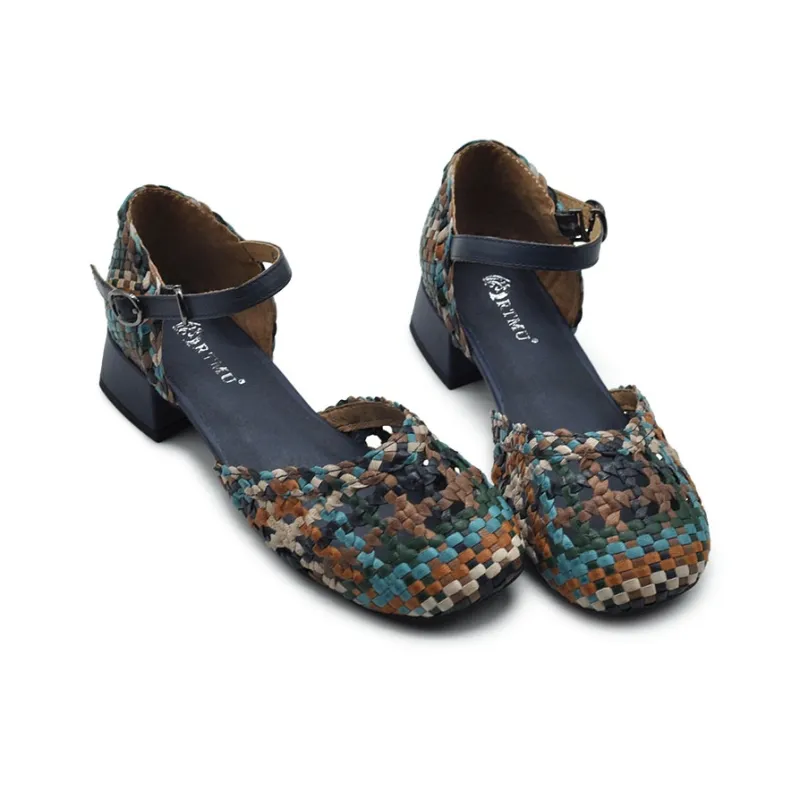 ARTMU Chunky Heel High Heels Women's Blue-5
