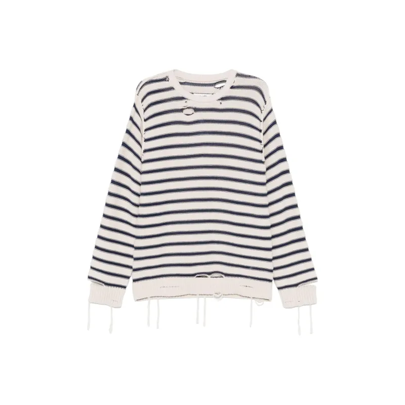 MM6 Maison Margiela Striped Raw Cut Edge Jumper-0