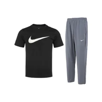 Nike Casual Sportswear Men Clothing Set Black Short Sleeved Top+Gray Pants