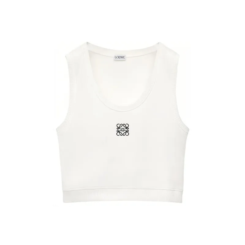 LOEWE Cropped Anagram Tank Top 'White/Navy Blue'-0