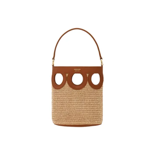 FERRAGAMO GANCINI Calfskin Bucket Bag Handbag Mini Women's Bone & Beige