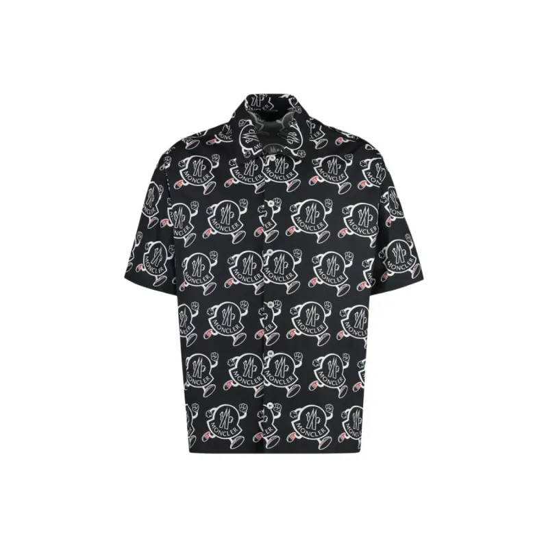 Moncler All Over Logo Collared Short Sleeve Shirt-0