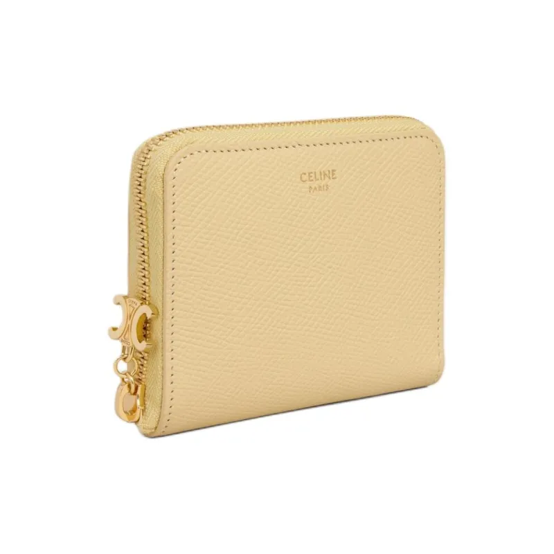CELINE Grain Calfskin Wallet Small Size Women's Yellow-1