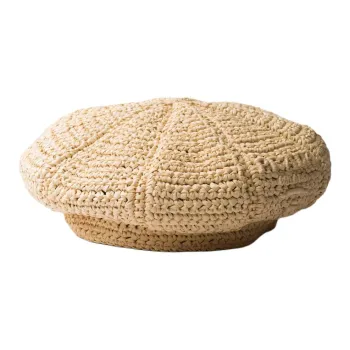PRADA Logo appliqué Raffia Beret