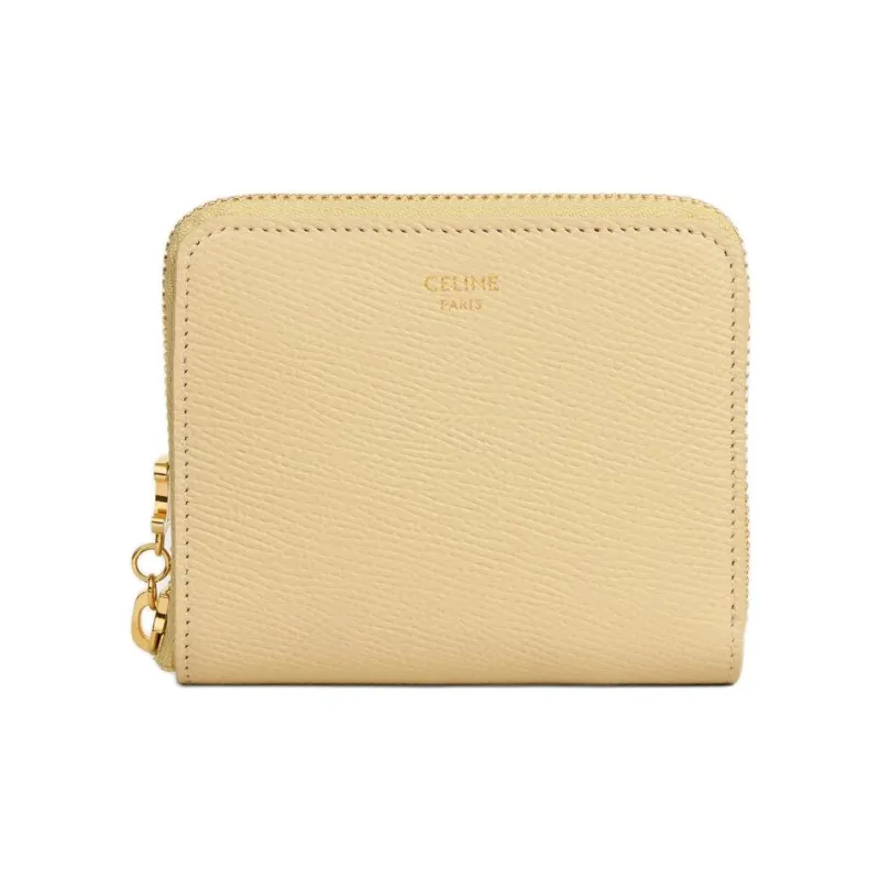 CELINE Grain Calfskin Wallet Small Size Women's Yellow-0