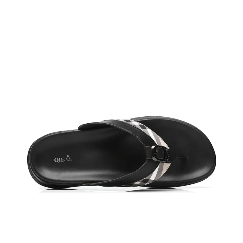 QIE Rubber Sole Flip Flops Men's Black-3