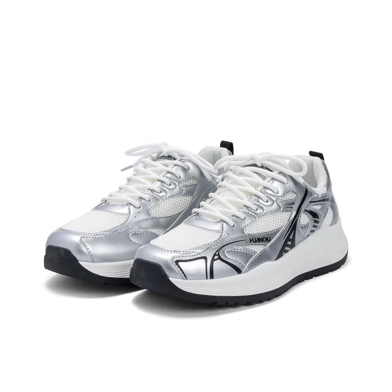 HUANQIU Breathable Coverage Height Increase Low Top Chunky Sneakers Men's Beige Silver-4